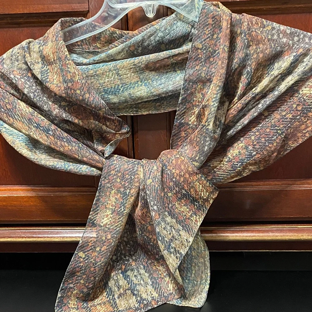 Vintage sheer Multicolor Patterned 59” x 15” Scarf